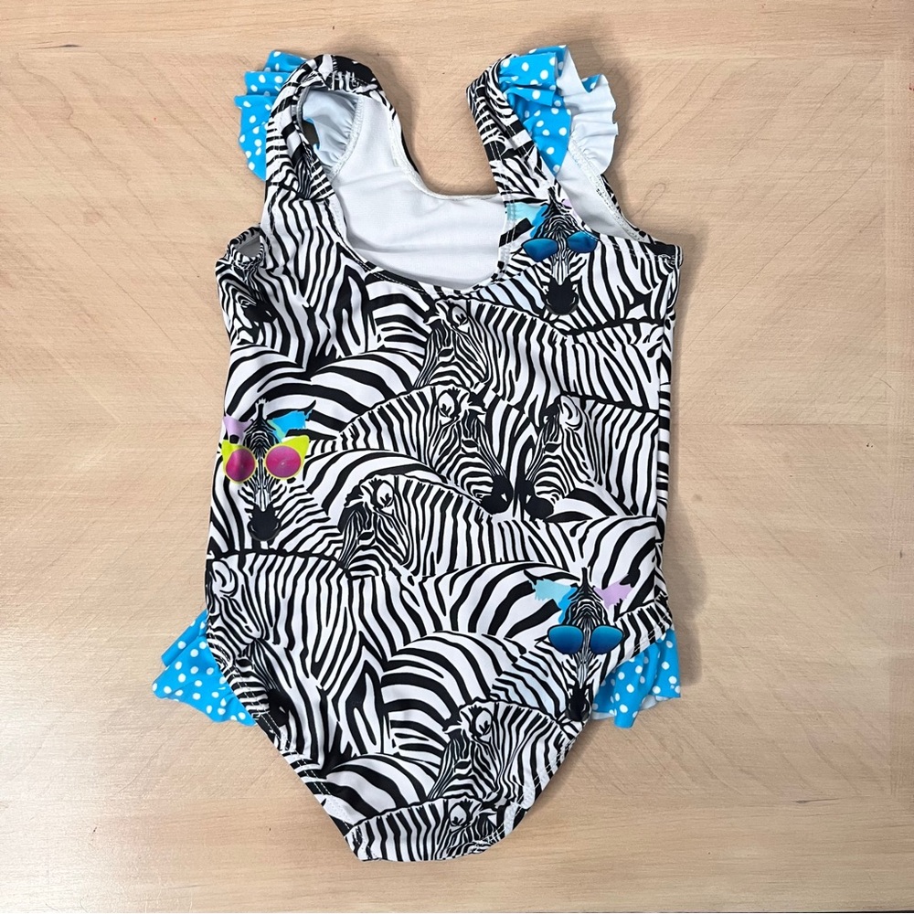 Millie Loves Lily Zebra Print Ruffle Trim Fun Colorful One Piece Swimsuit size 5 - Picture 2 of 7